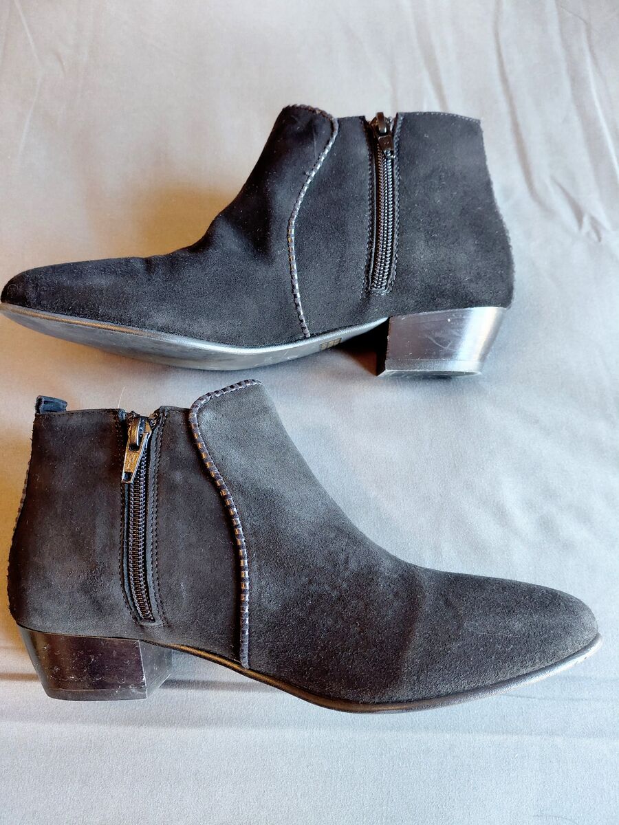 Genuine Italian Suede Leather Ankle Boots - Sundance Brand - Black - Women's Size 37 (EU), 6-6.5 US