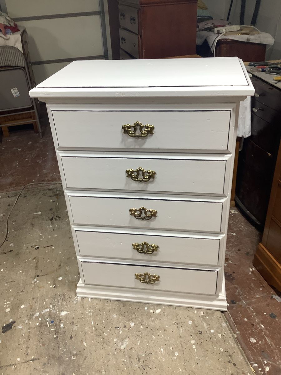 White 5 DrawerAll Wood Dresser