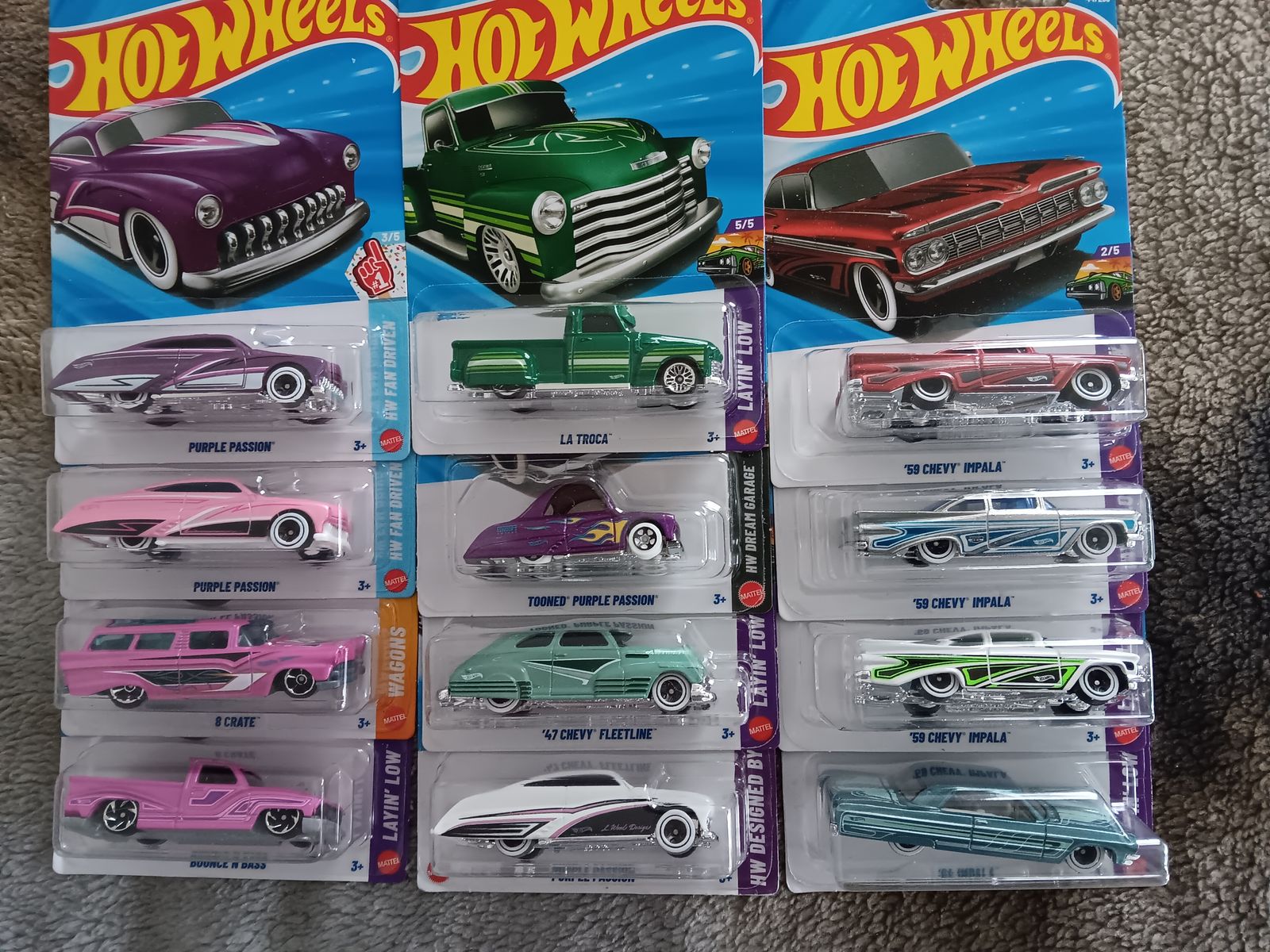 🧊HOT WHEELS *12* CAR LOT LOW RIDERS FLEETLINE TAILDRAGGER ZAMAC IMPALA 🧊