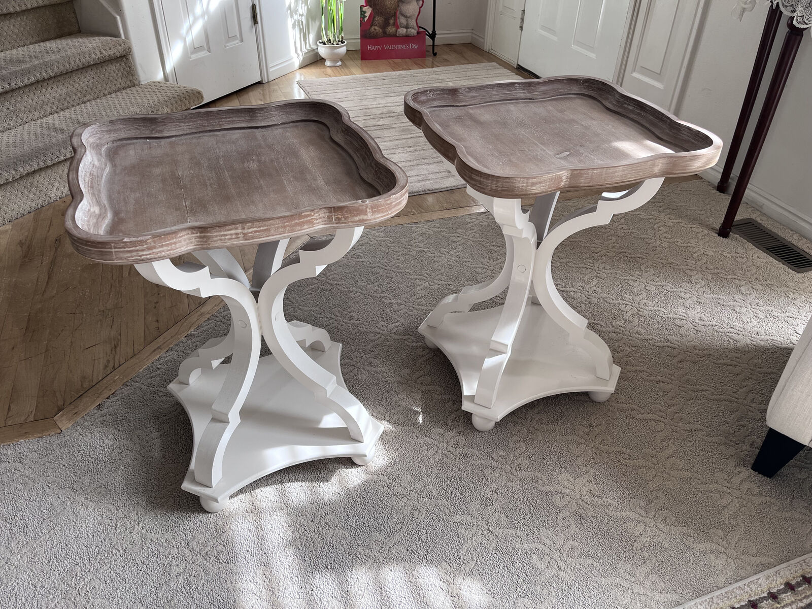 End Tables - White with Antiqued Wood Top