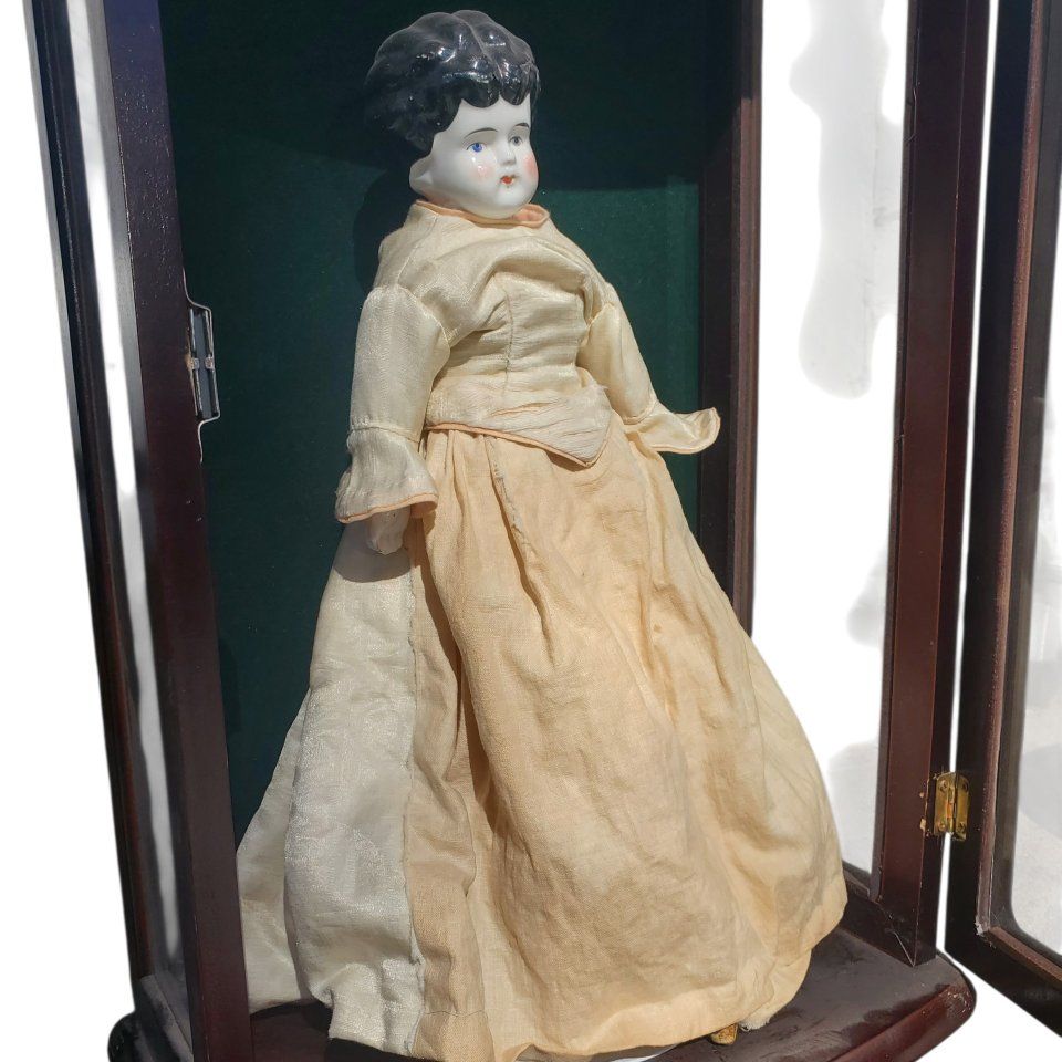 Antique China Doll in Wood Case