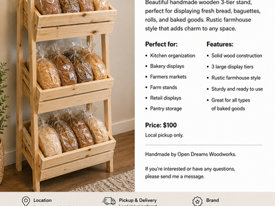 Handmade Rustic 3-Tier Bread Display Stand – $100