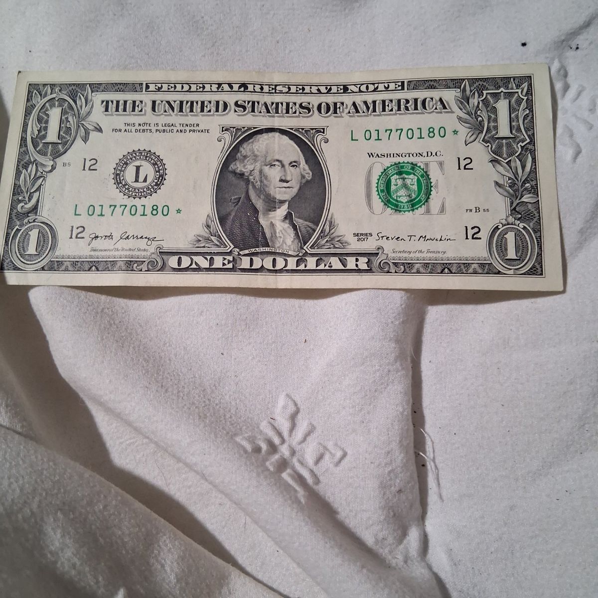 Series 2017 $1 Star Note Federal Reserve Note San Francisco L01770180*