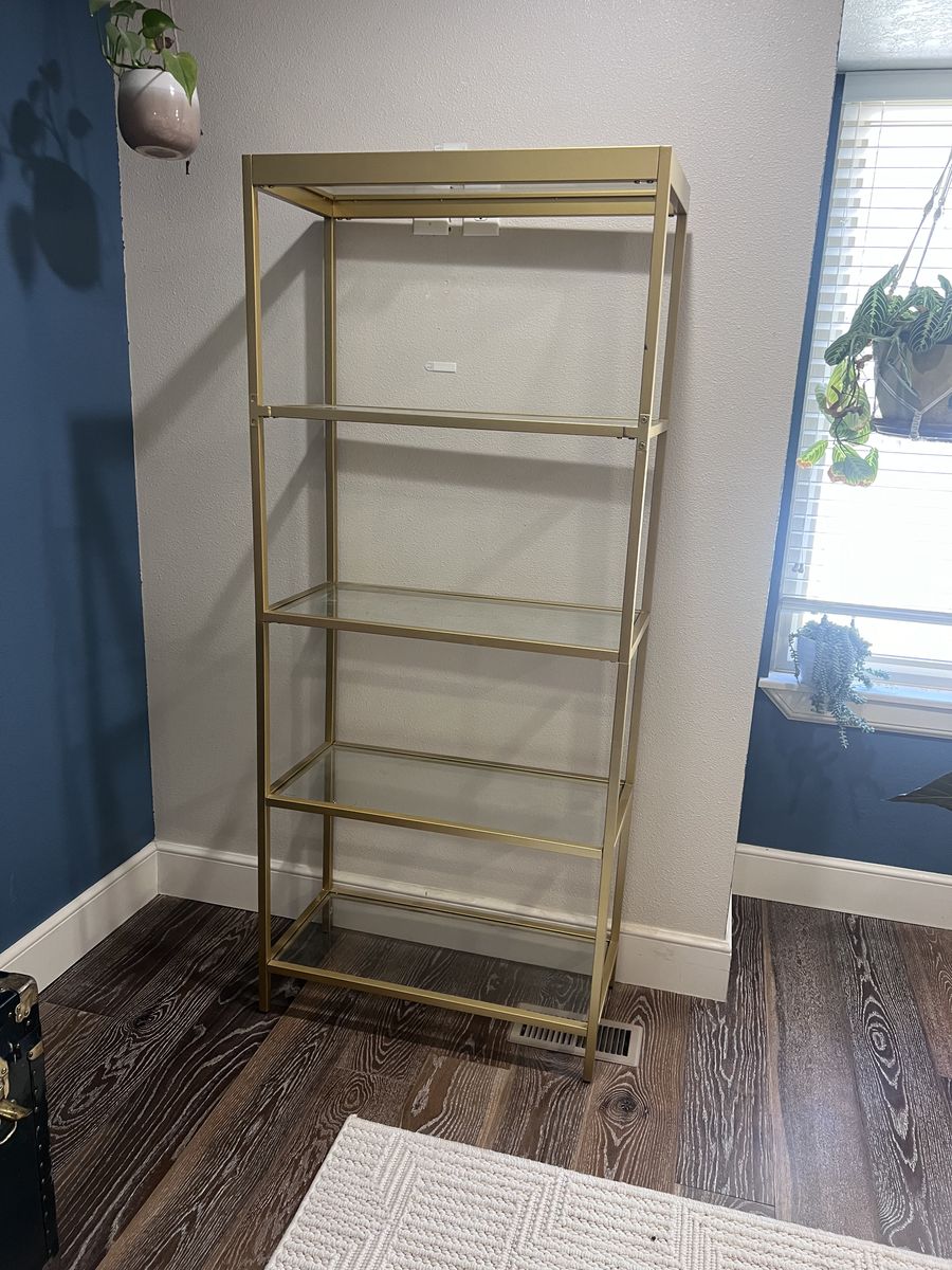 Glass and Gold Bookshelf and Entryway Table