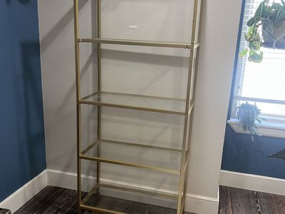 Glass and Gold Bookshelf and Entryway Table