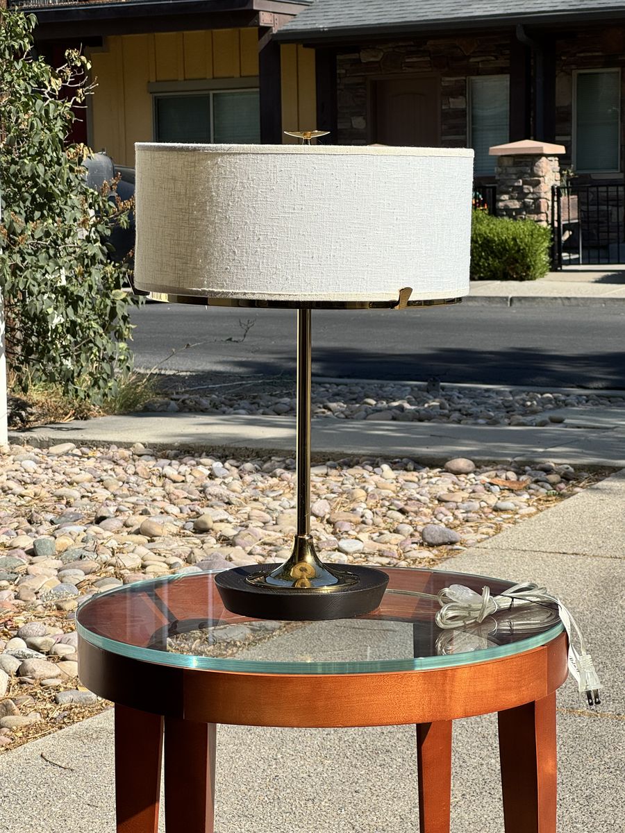 Premium Brass & Wood Table Lamp with Linen Drum Shade – set of 2