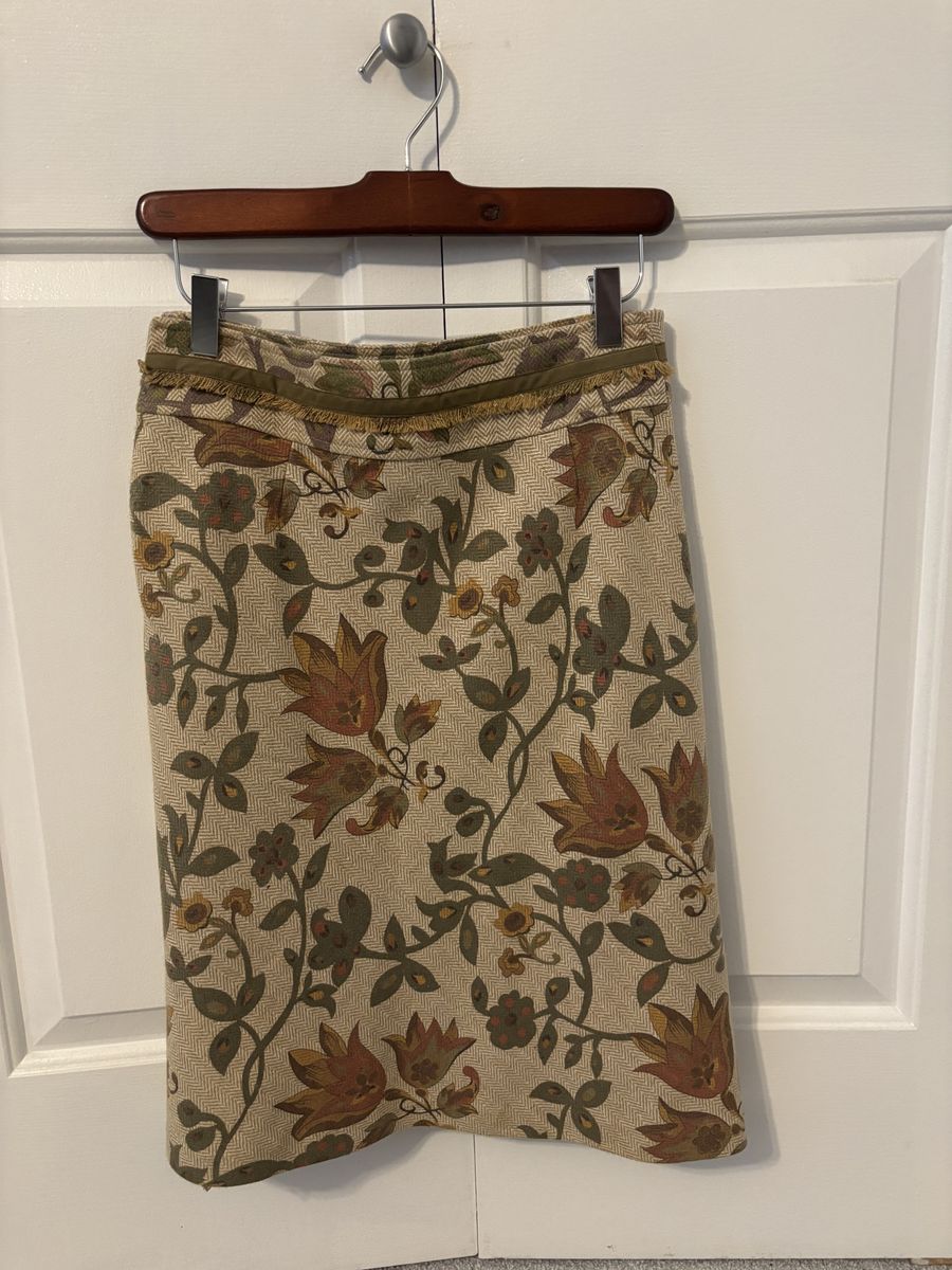 Cottagecore Floral Tapestry Skirt with Trim & Satin Lining – 27" Waist