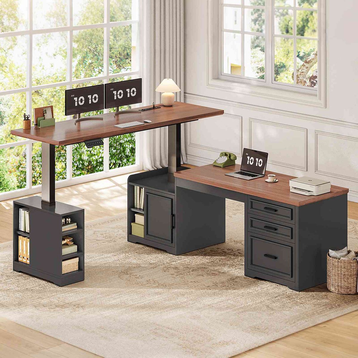 SEDETA 63" L-shaped Electric Standing Desk w/ Drawers & Power – Black – NEW