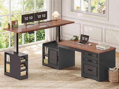 SEDETA 63" L-shaped Electric Standing Desk w/ Drawers & Power – Black – NEW