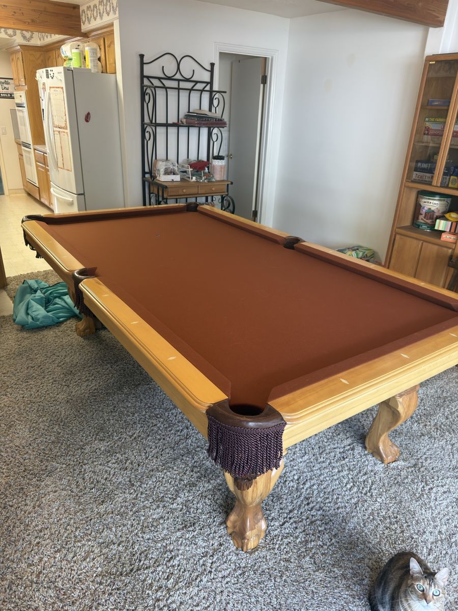8’ Solid Oak & Slate Pool Table