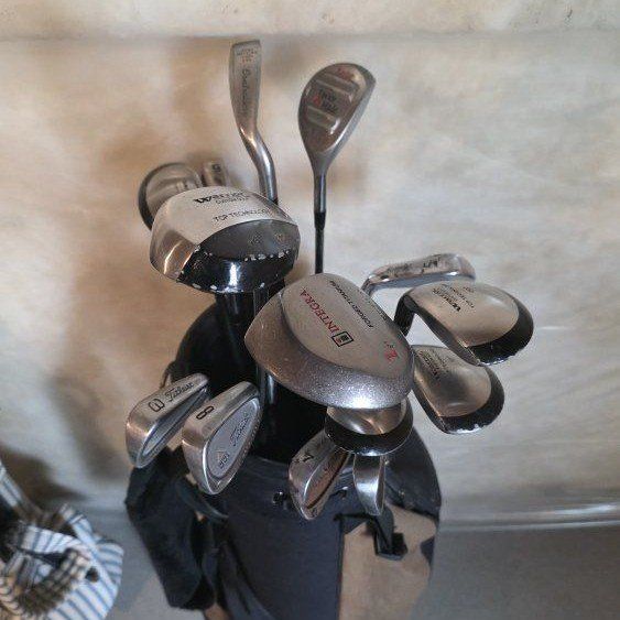 Assortment of Clubs and Bag