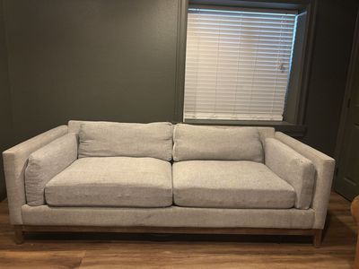 Light Gray Fabric Loveseat with Wood Base - Gently Used 2-Seat Sofa
