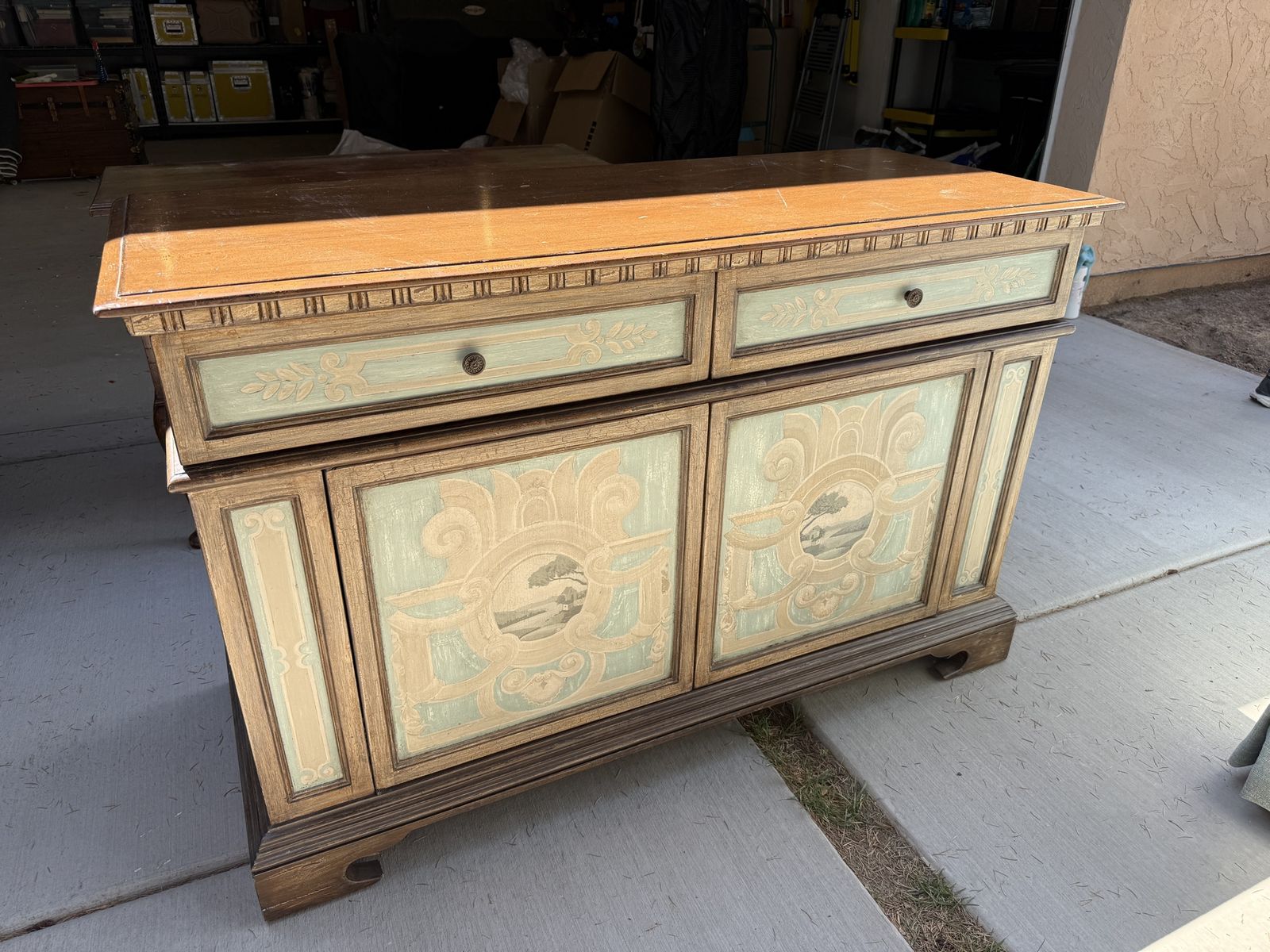 Vintage Hand-Painted Wooden Sideboard Credenza Credenza Buffet with Drawers