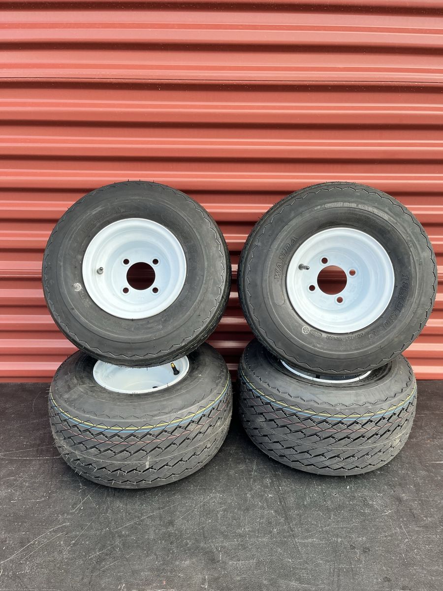 Brand New Set of 4 Wanda 18 X 8.5 - 8 Golf Cart Tires Mounted on New White Wheels $ 140.00 for Set of Four