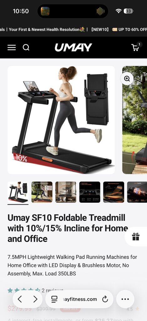 (New In Box) Foldable Incline Treadmill