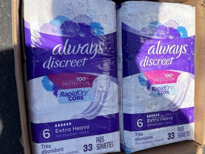 Always Discreet Size 6 Extra Heavy Incontinence Pads 33 Count Pack of 2
