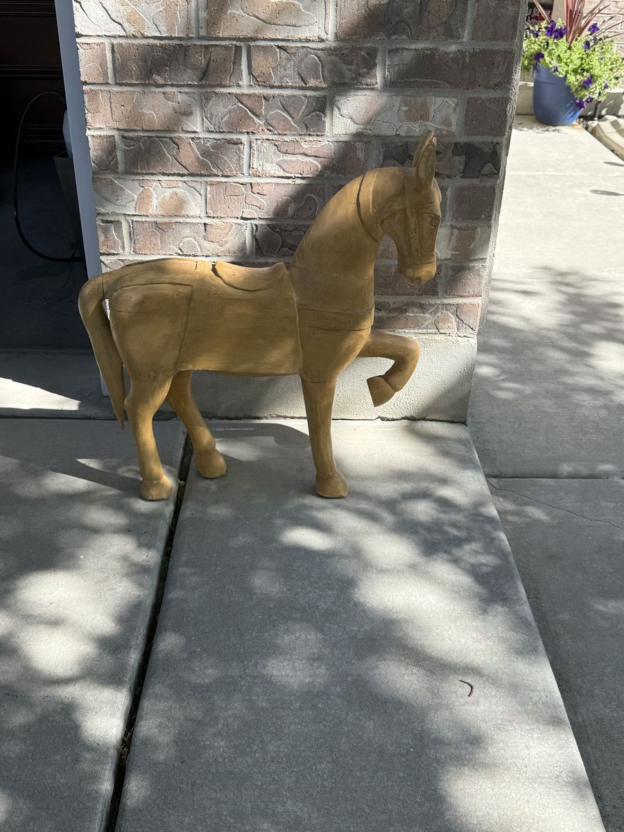 Large Handcrafted Wooden Horse Statue Figurine Sculptural Decor