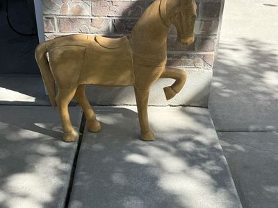 Large Handcrafted Wooden Horse Statue Figurine Sculptural Decor