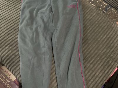 Puma Women's Sweatpants Size Small Grey Pink Piping Joggers