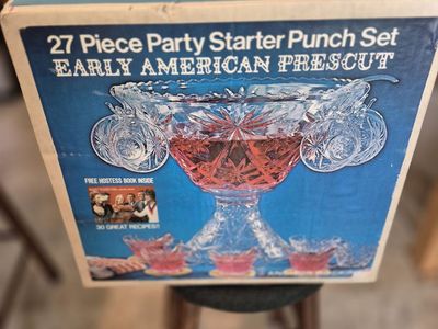 Vintage Anchor Hocking Punch Bowl set 27 pieces