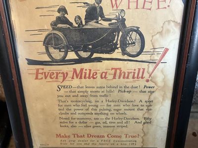 Framed Genuine 1924 Harley-Davidson Motorcycle Ad