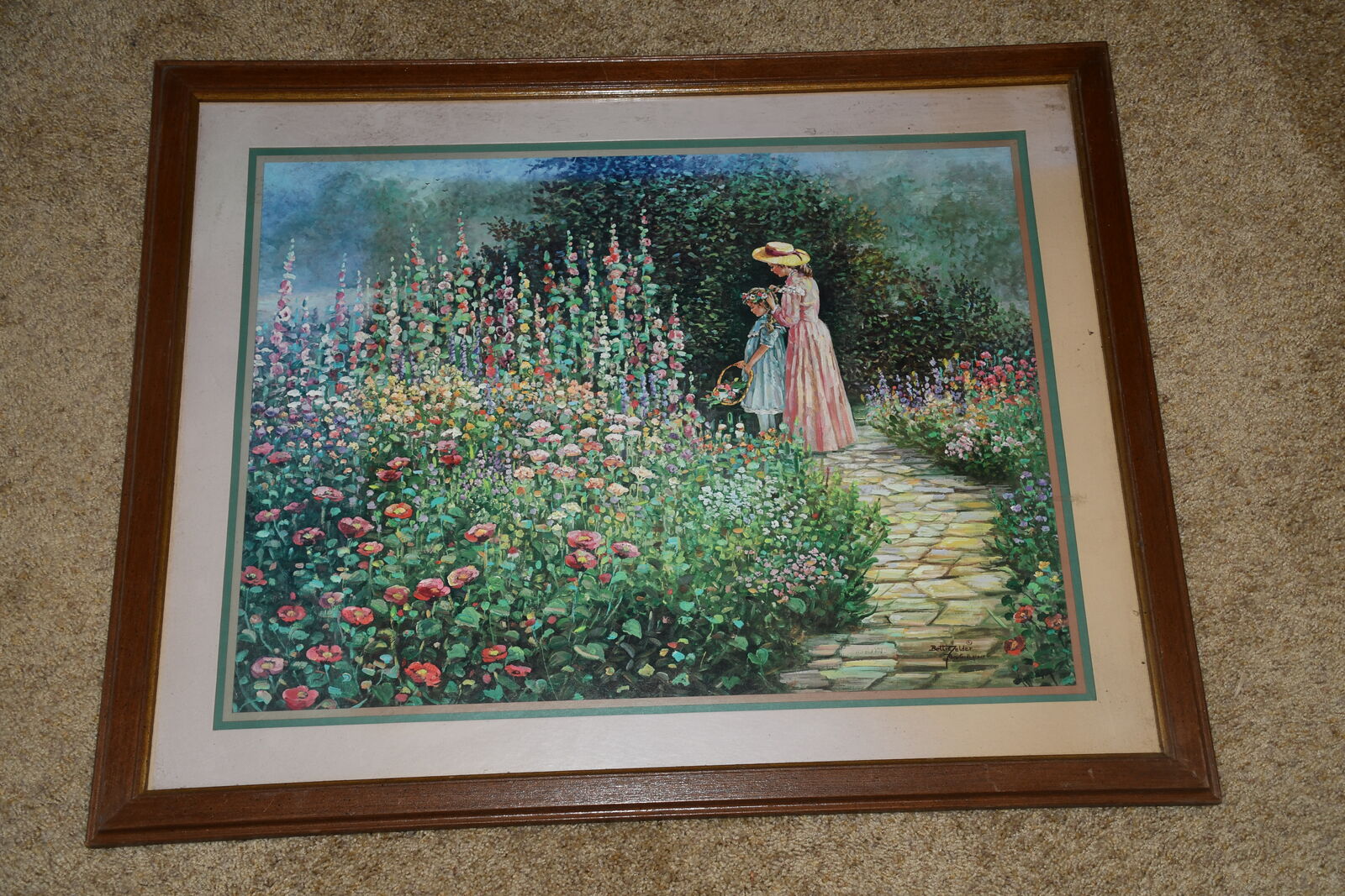 "THRU GOD'S GRACE" ~ SIGNED BETTIE ZELDER ~ MOTHER & DAUGHTER ~ 24" x 30" FRAMED ~ VERY PRETTY!