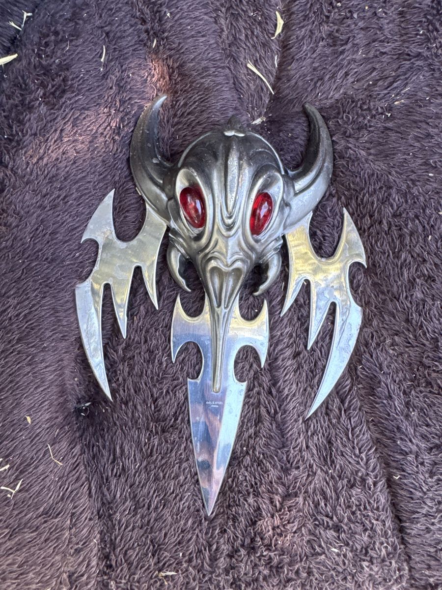 Fantasy Art Dagger with Demon Skull Hilt and Red Jewel Eyes
