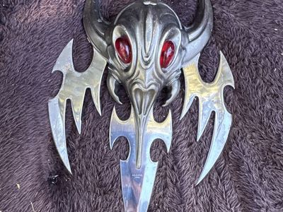 Fantasy Art Dagger with Demon Skull Hilt and Red Jewel Eyes