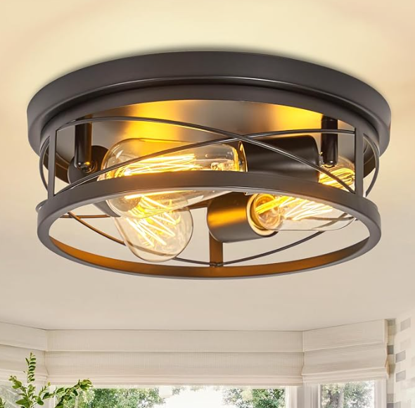 foucasal Farmhouse Ceiling Light Fixtures Black Flush Mount Ceiling Light 3-Light Vintage Light Fixtures Metal Ceiling Lights