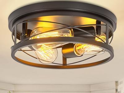 foucasal Farmhouse Ceiling Light Fixtures Black Flush Mount Ceiling Light 3-Light Vintage Light Fixtures Metal Ceiling Lights