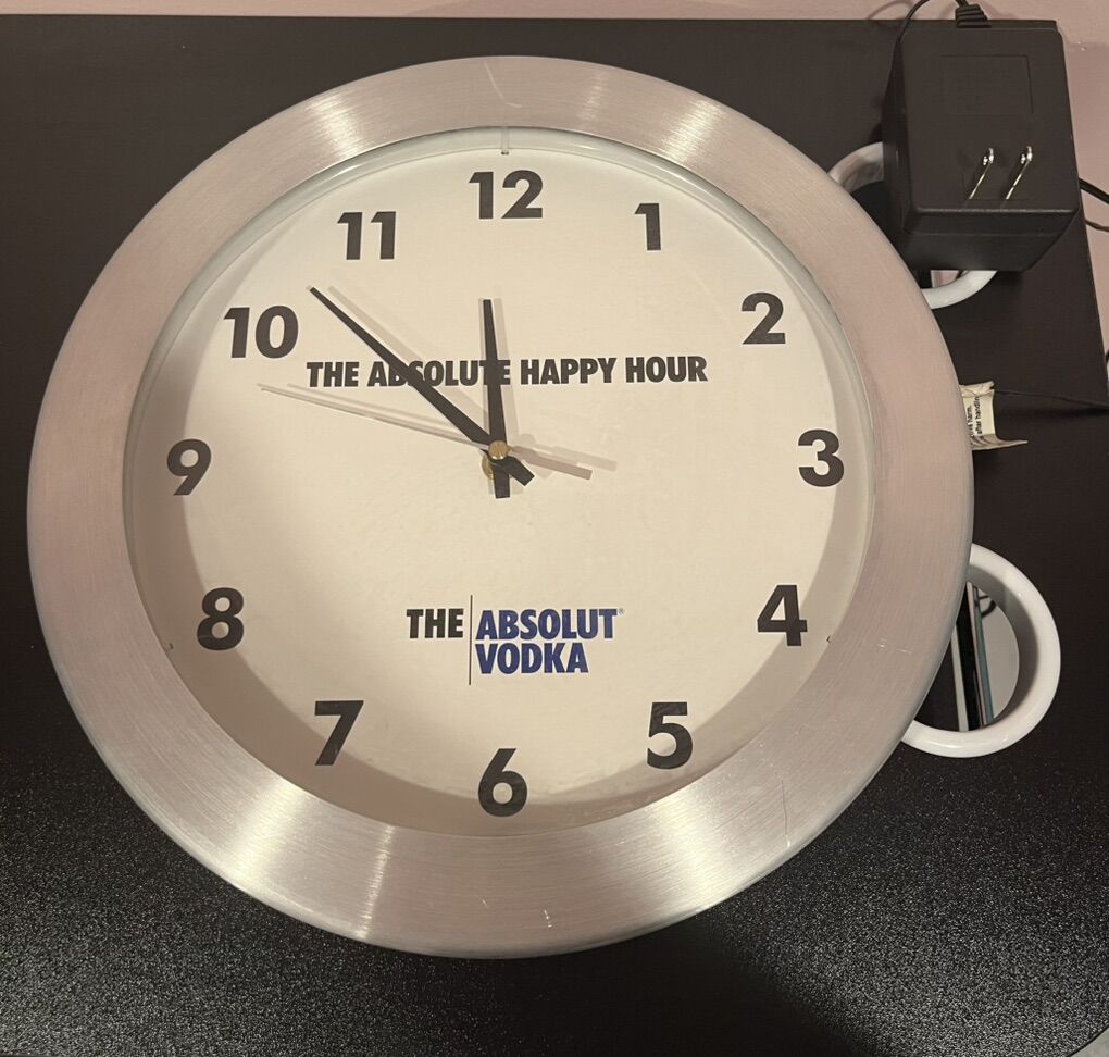 Absolute Vodka Clock With Blue Neon Lifht