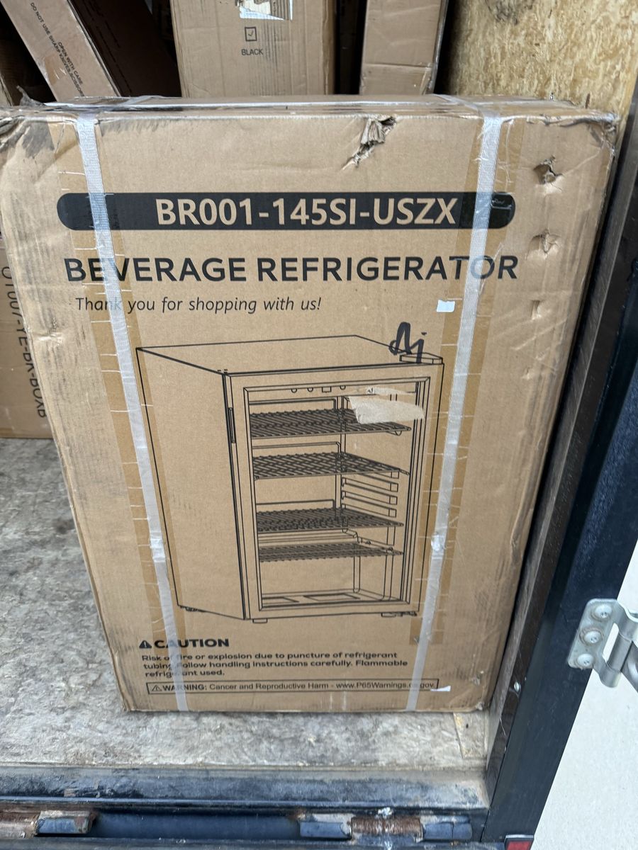 SIMZLIFE 20.3in Single Zone 145-Can Freestanding Beverage & Wine Cooler w/ Glass Door