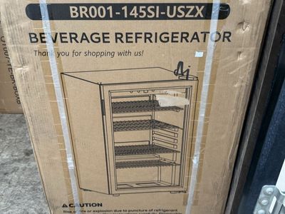 SIMZLIFE 20.3in Single Zone 145-Can Freestanding Beverage & Wine Cooler w/ Glass Door
