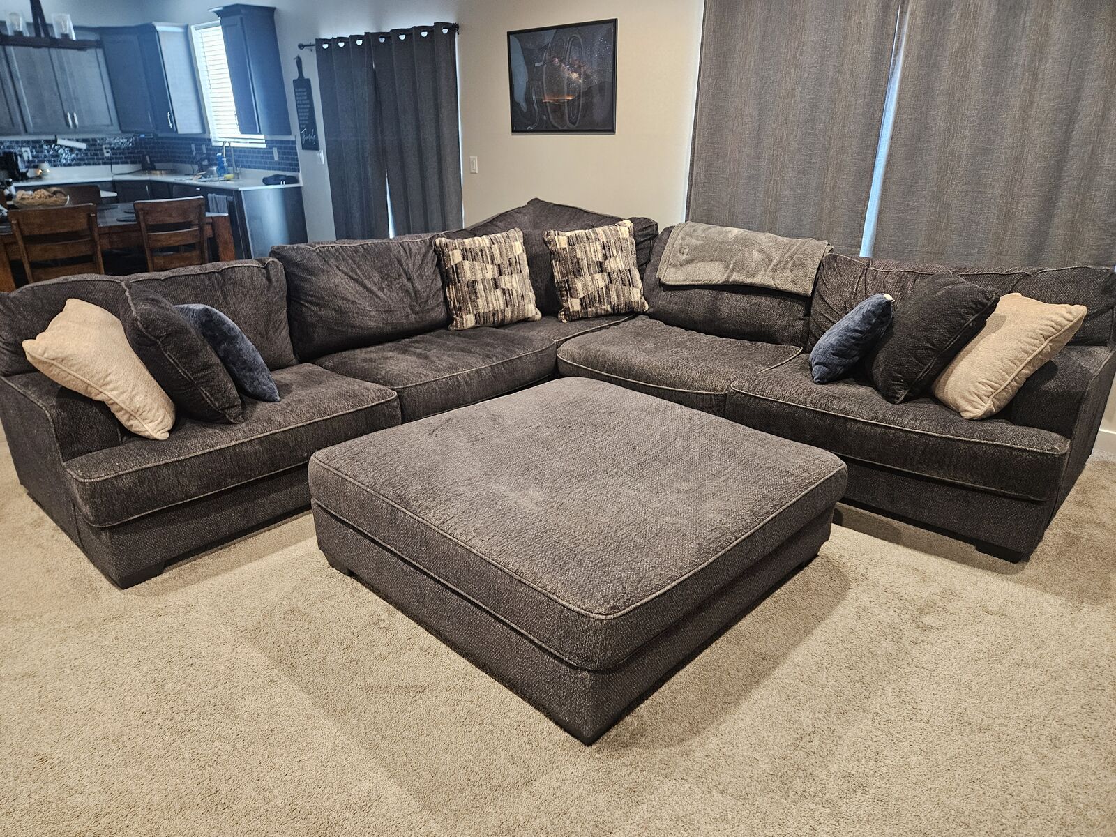 Ashley Furniture Lavernett 3-Piece Sectional + Matching Ottoman - Like New