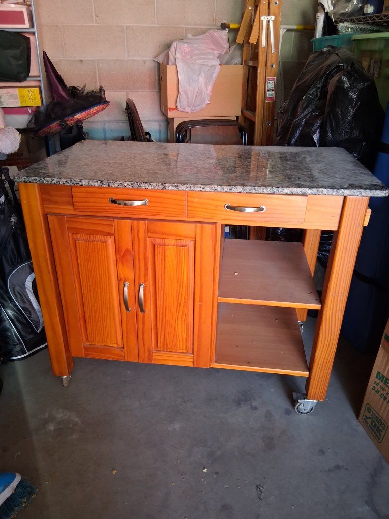 Wooden Kitchen Island Cart with Granite Top, Storage, and Wheels