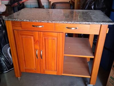 Wooden Kitchen Island Cart with Granite Top, Storage, and Wheels