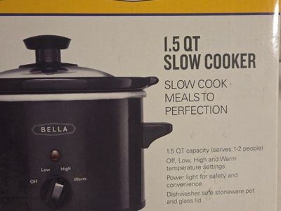 Bella 1.5 Qt Slow Cooker - Compact, Dishwasher Safe Stoneware Pot & Glass Lid