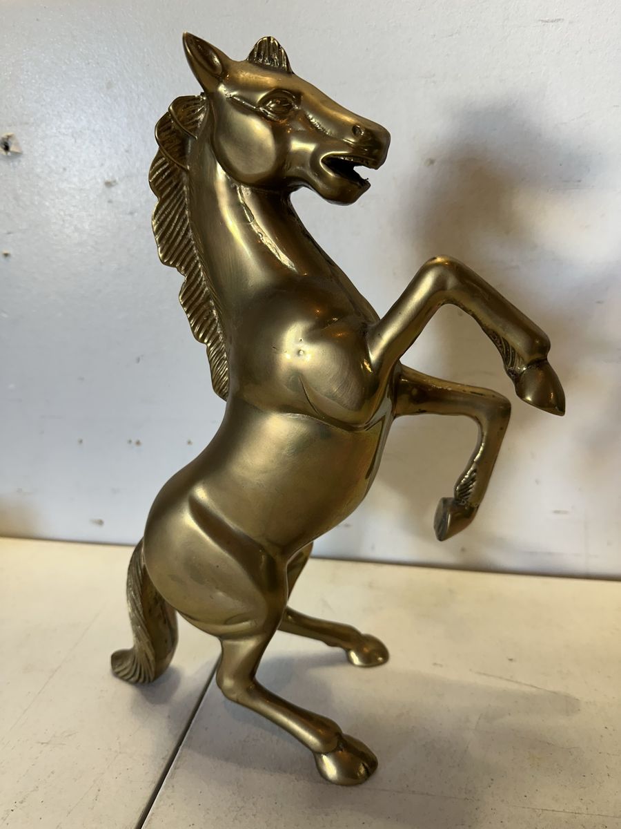 Vintage Mid Century Modern Heavy Brass Bucking Horse