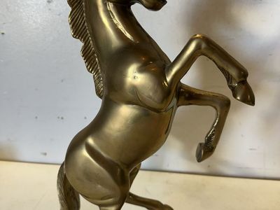 Vintage Mid Century Modern Heavy Brass Bucking Horse