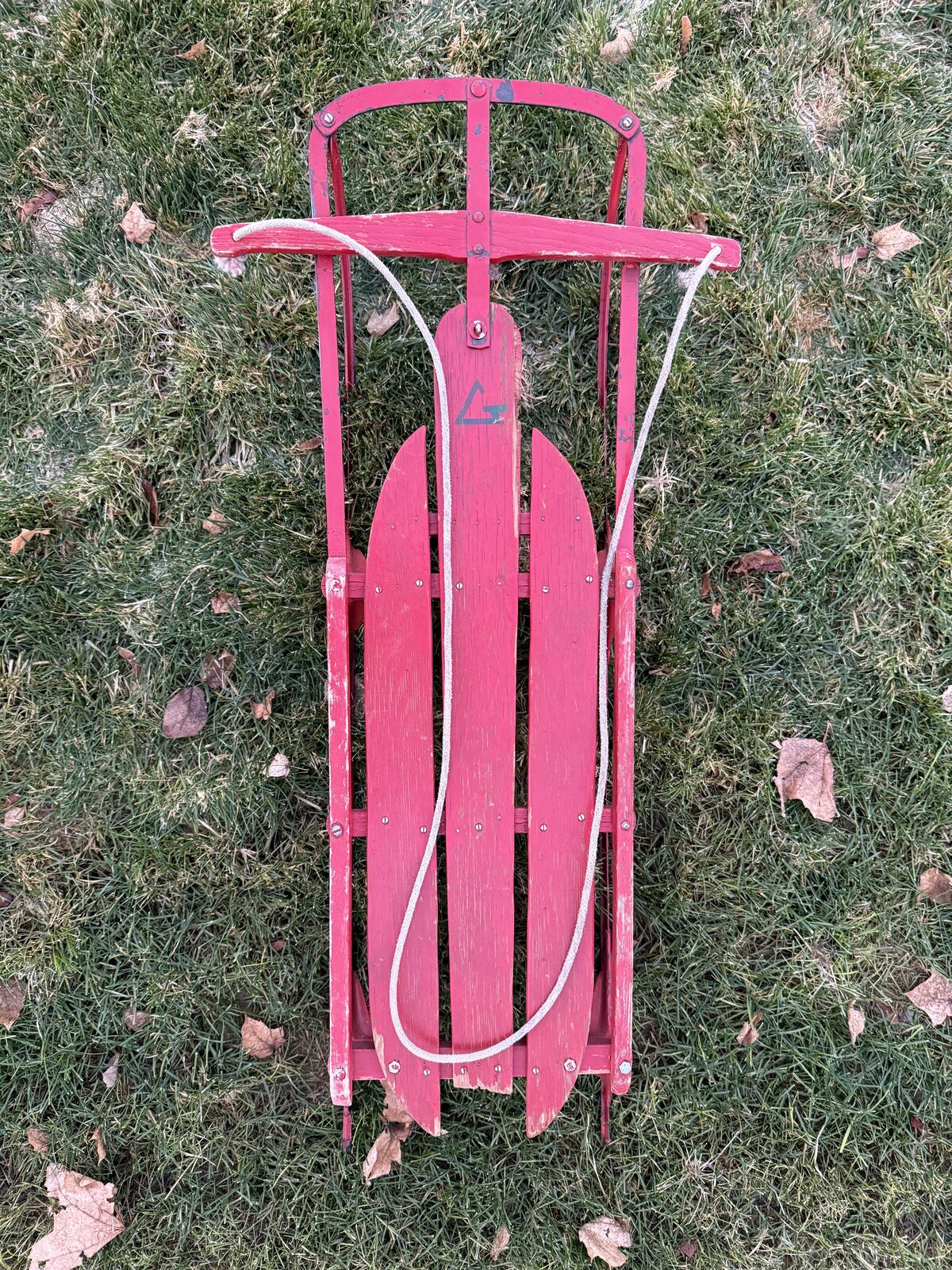Vintage Red Wooden Snow Sled – Antique Child’s Sled with Metal Runners