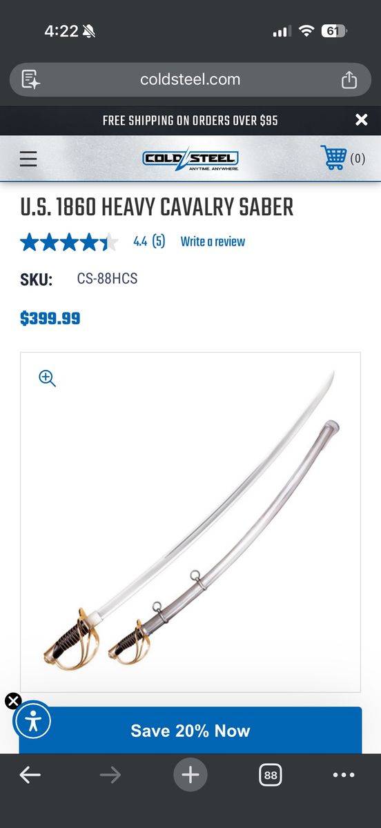 x2 BRAND NEW Cold Steel 1860 Heavy Cavalry Saber