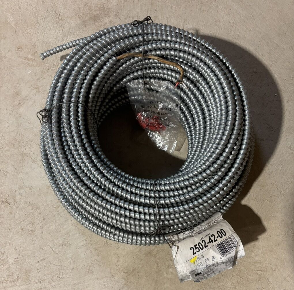 $300 LESS THAN RETAIL! BRAND NEW 250' Roll Of Atkore 2502-42-00 18/3 Armored Thermostat Cable/Wire