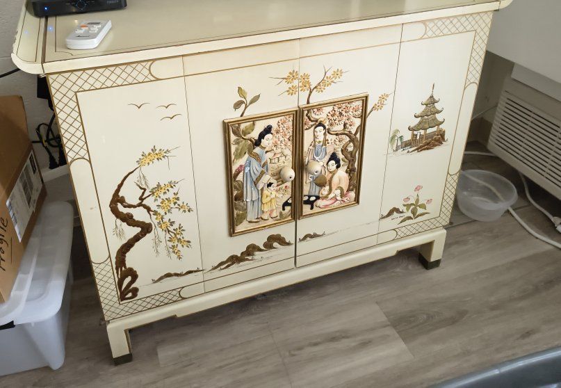 Asian-Style Hand-Painted Cream TV Stand Media Console