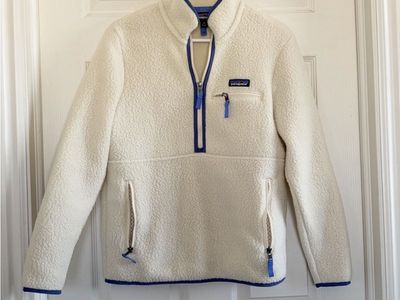 Patagonia Retro Pile Fleece Pullover Off-White Blue Trim