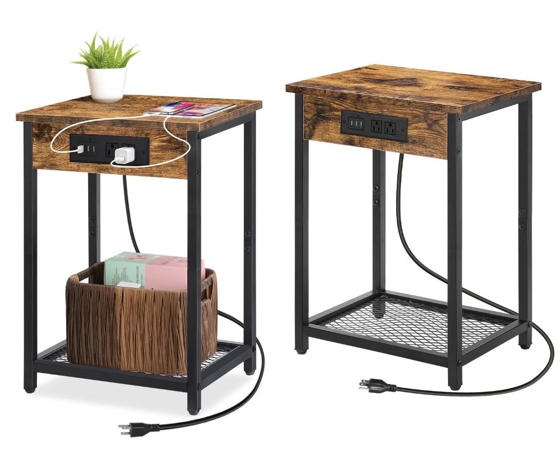 End Tables with Charging Station — Set of 2 wood color