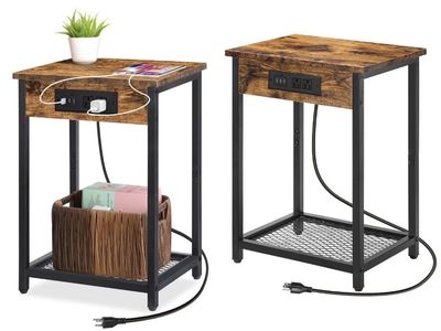 End Tables with Charging Station — Set of 2 wood color