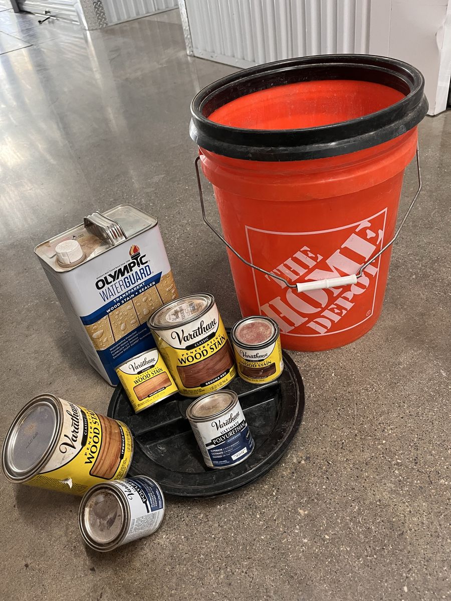 Varathane Wood Stain & Polyurethane, Olympic Waterguard Wood Stain Sealer, Home Depot Bucket