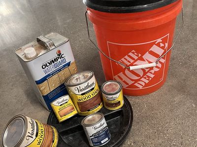 Varathane Wood Stain & Polyurethane, Olympic Waterguard Wood Stain Sealer, Home Depot Bucket