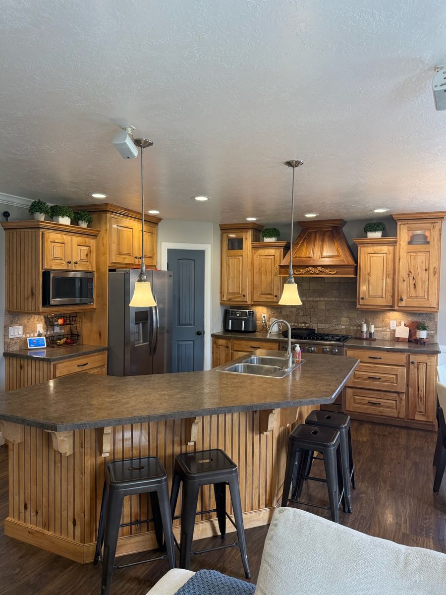 Anvil Cabinets Custom Solid Knotty Maple Kitchen Cabinet Set with Island & Hood