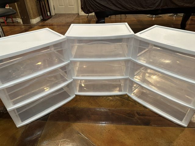 Three Sterilite Wide 3-drawer storage towers